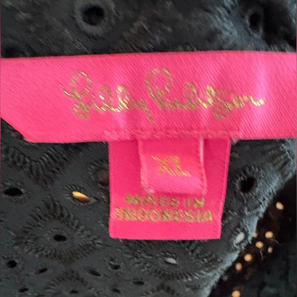 Lilly Pulitzer Top Black Sea Breeze Eyelet Long Sleeves Blouse SZ XL - Picture 6 of 8